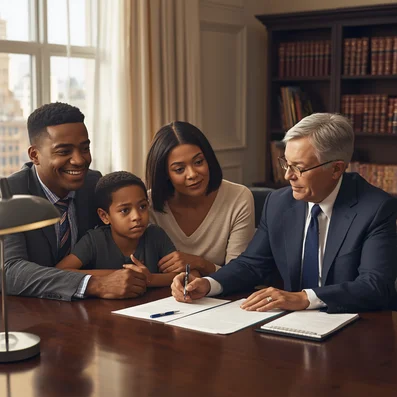Attorney reviewing living will documents with a family in Pembroke Pines