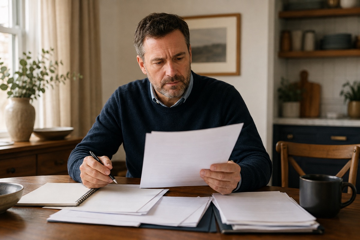 Person reviewing a probate checklist and paperwork at a home table in Florida Person reviewing a probate checklist and paperwork at a home table in Florida
