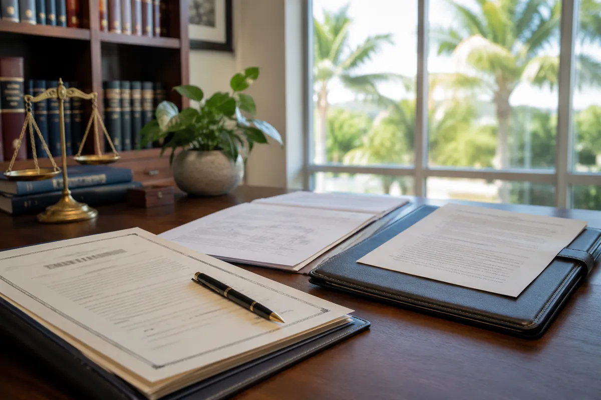 Florida probate requirements and asset exemption documents on an attorney's desk